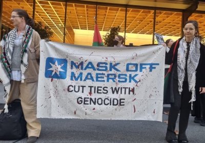 Protesters take aim at Maersk over ties to Israel