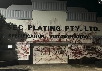 Anti-genocide activists leave message on factory making F-35 stealth strike fighter parts