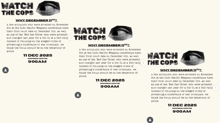“Opposing the Current State of Policing”: Watch the Cops to Rally Before the Downing Centre