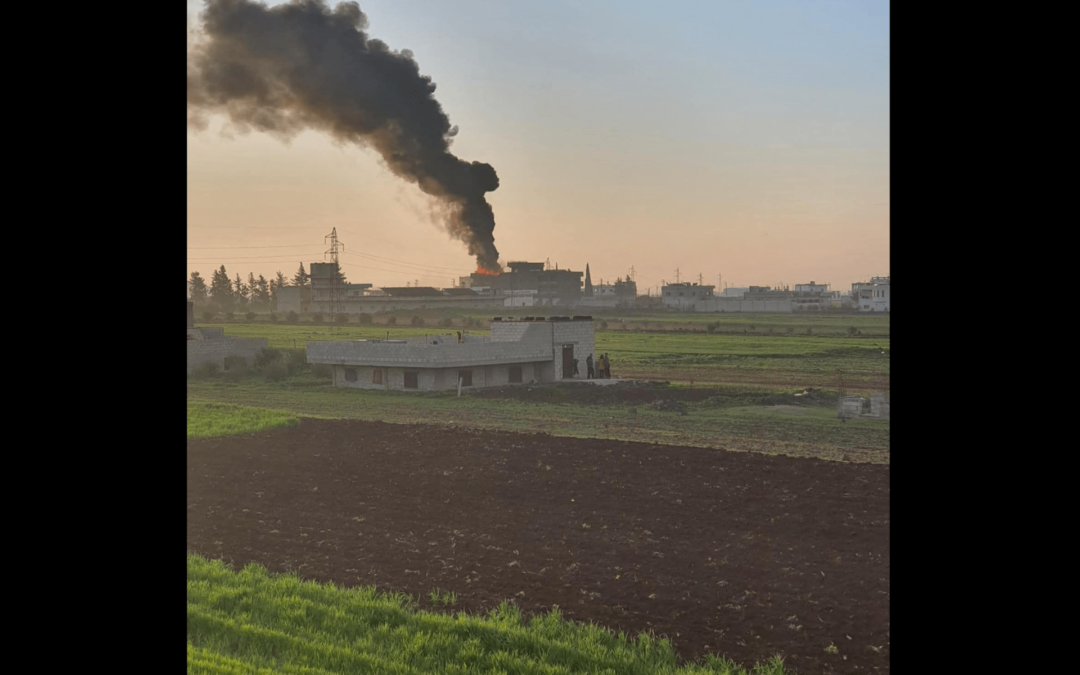 Explosion and fire in Syria due to falling drone debris