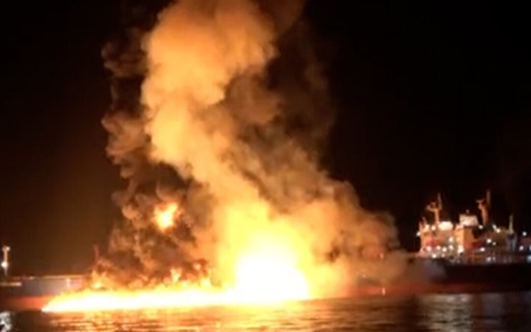 Video shows moment Iran strikes US-owned oil tanker near Iraq