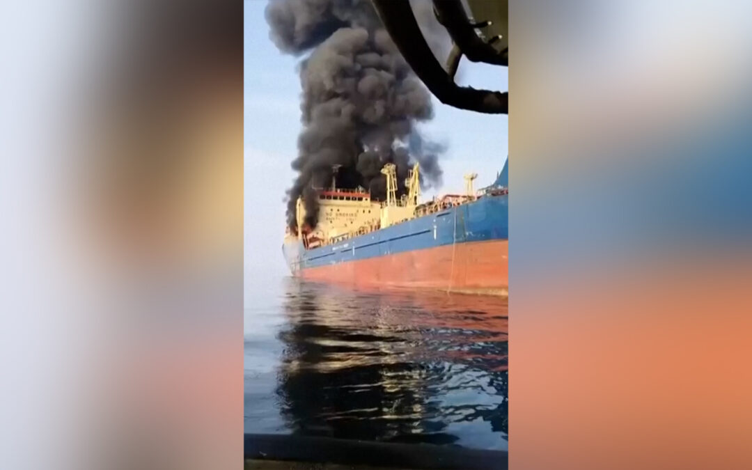 Black smoke pours from oil tanker near Strait of Hormuz