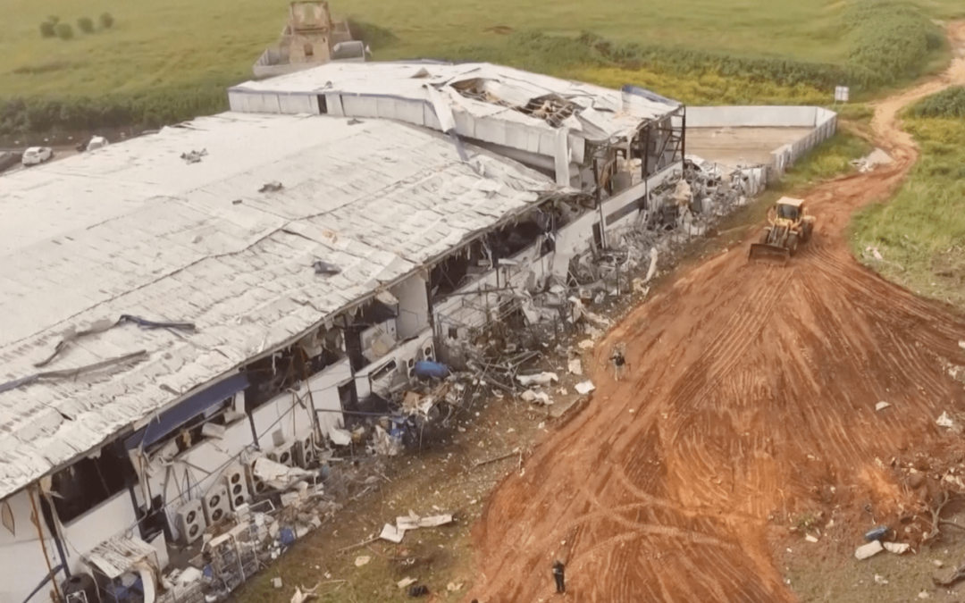 Drone footage shows a factory in Israel damaged by Iranian missile debris
