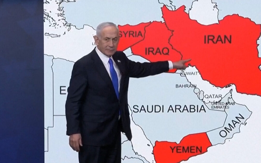 Netanyahu next to Middle East map: ‘We strangled them and have more to do’