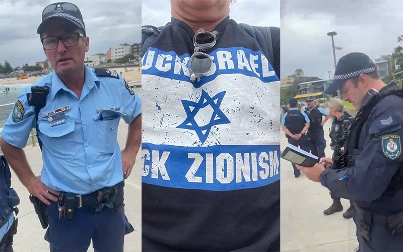 Police rush Bondi Beach, apprehend ‘F … Israel’ tee-shirt man … again