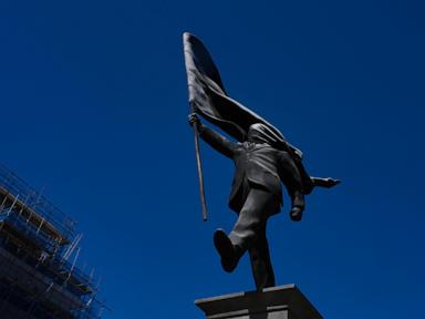 Banksy confirms a new statue in central London of a man blinded by a flag is his work