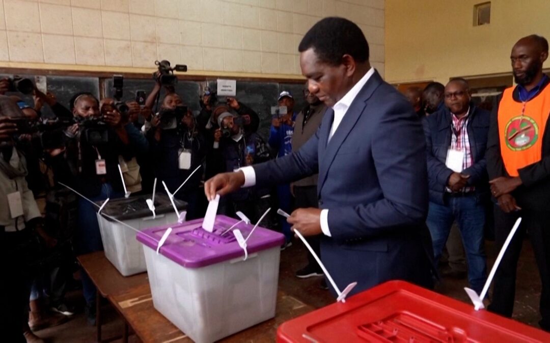 Zambian president Hichilema votes as he seeks second term