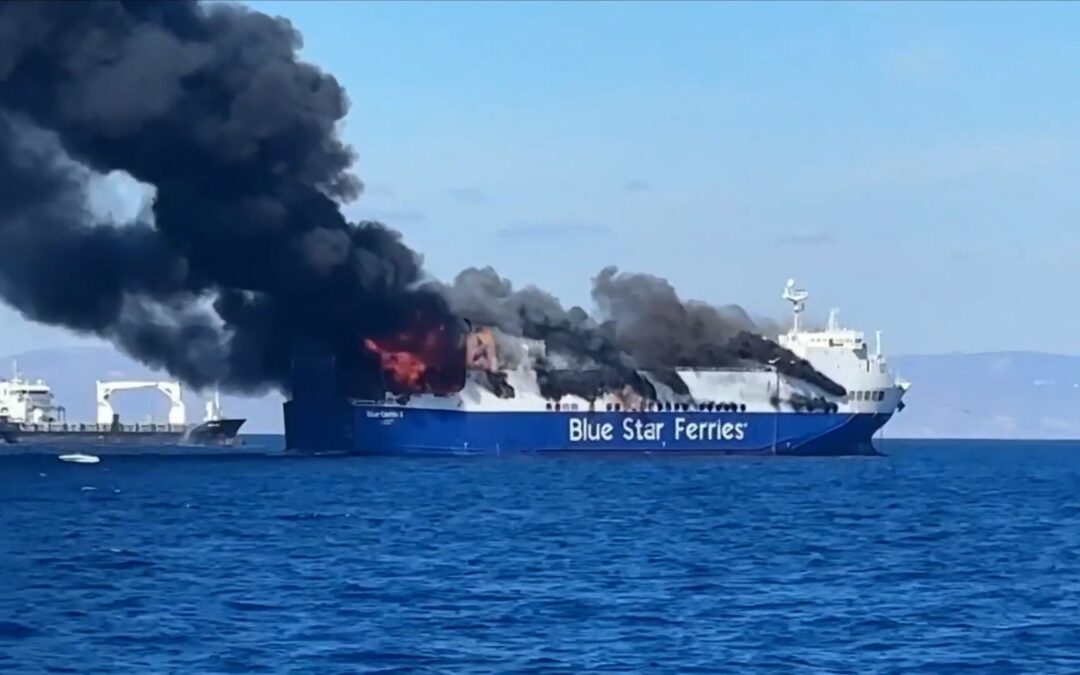 Huge fire on vehicle ferry off Mykonos prompts mass evacuation