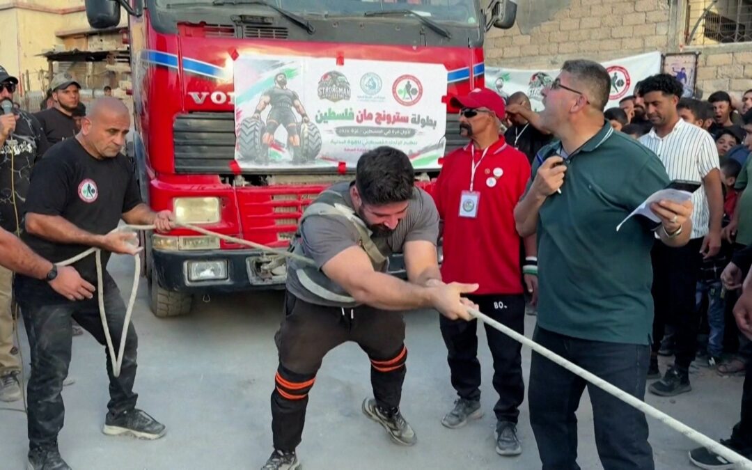 Gaza bodybuilders find solace in strongman competition among the ruins